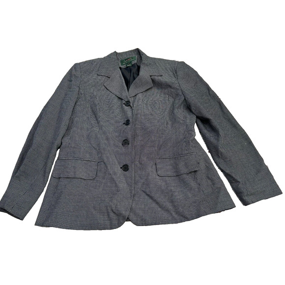 Lauren Ralph Lauren Women's Blue Lapel Notch Herringbone Blazer Jacket Size 12 - Picture 1 of 10